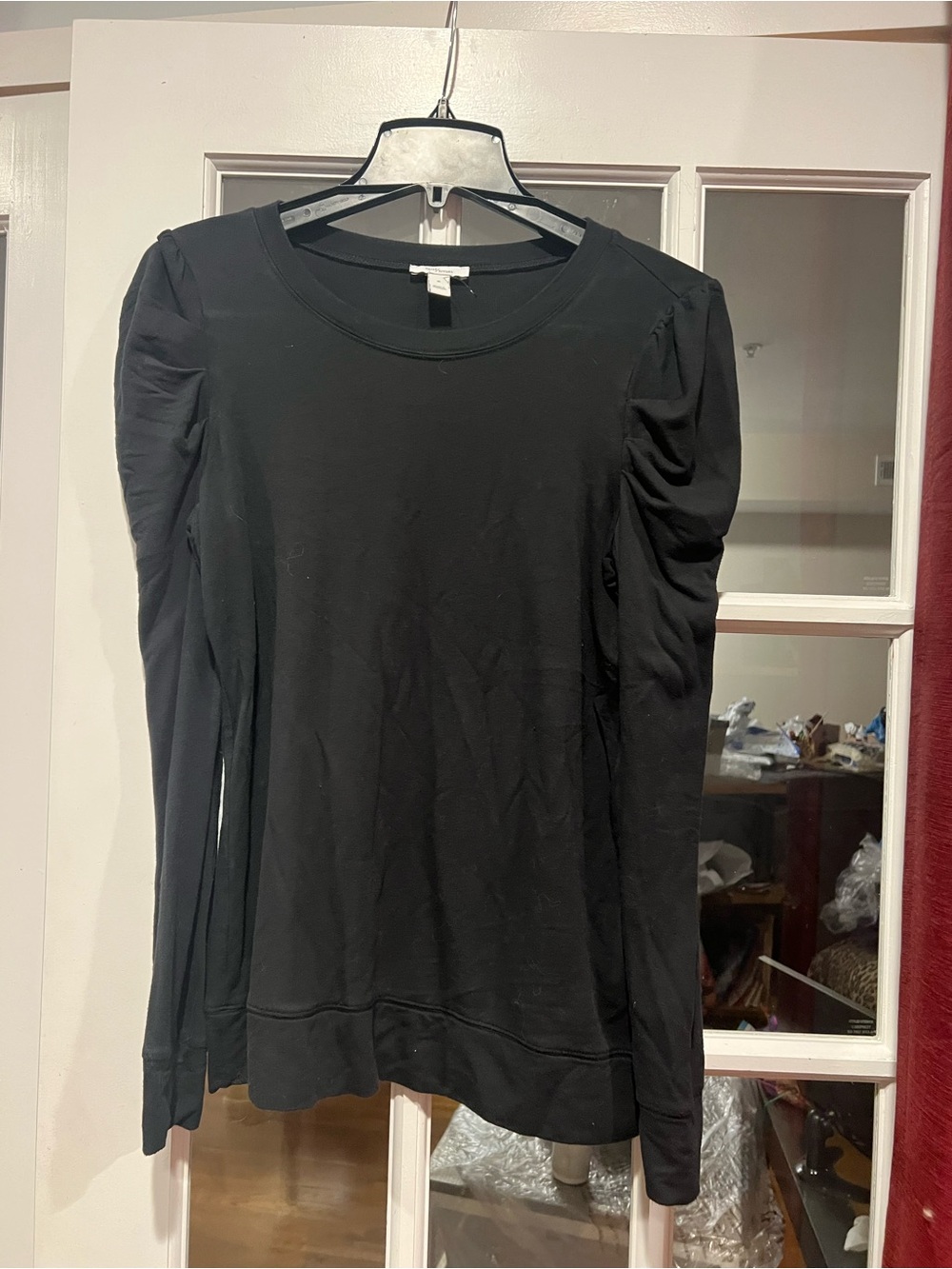Daily Ritual Black Puff-Sleeve Crewneck Sweatshirt